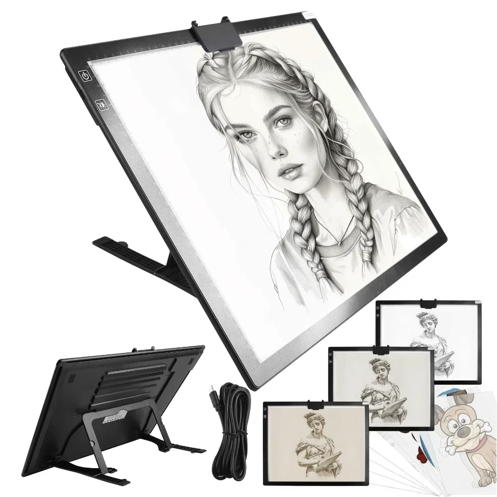 A3 Light Box Wireless LED Light Pad with Adjustable Stand Rechargeable Tracing Light Pad for 5D Diamond Painting Ornament Kits