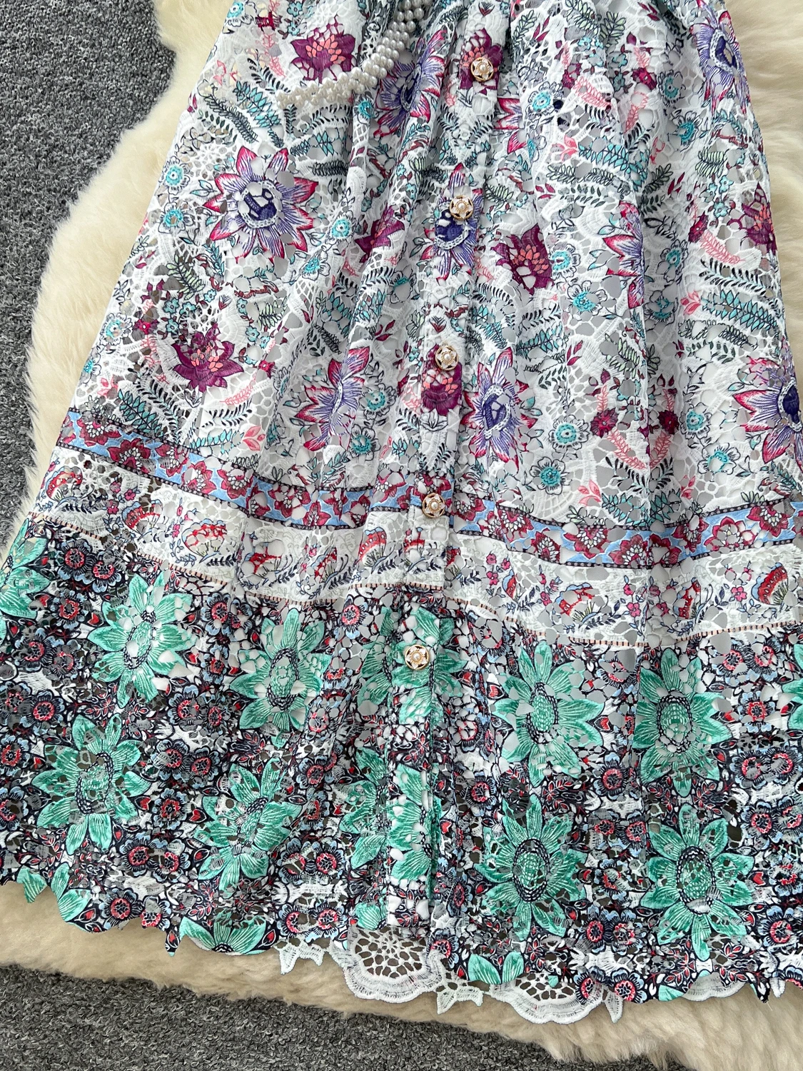 Ele Long Dr High Waist A-Line Silhouette ort Sve Hollow out Lace Single Button Luxury Women's Faion Summer Dr