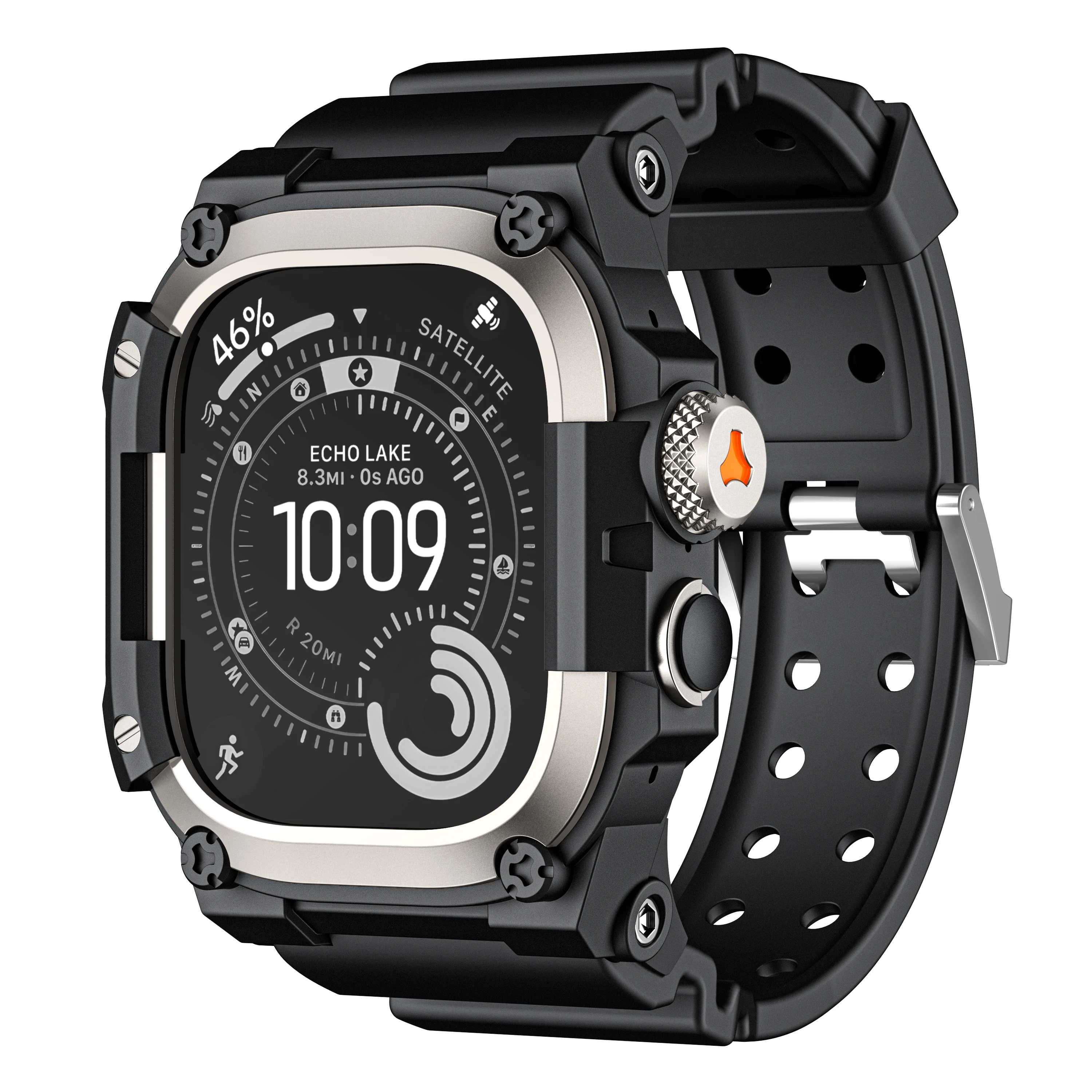 For Apple Watch Ultra 1/2/3 49mm, Rugged One-piece Strap with Protective Case, TPU+Zinc Alloy+Stainless Steel Shockproof Sport