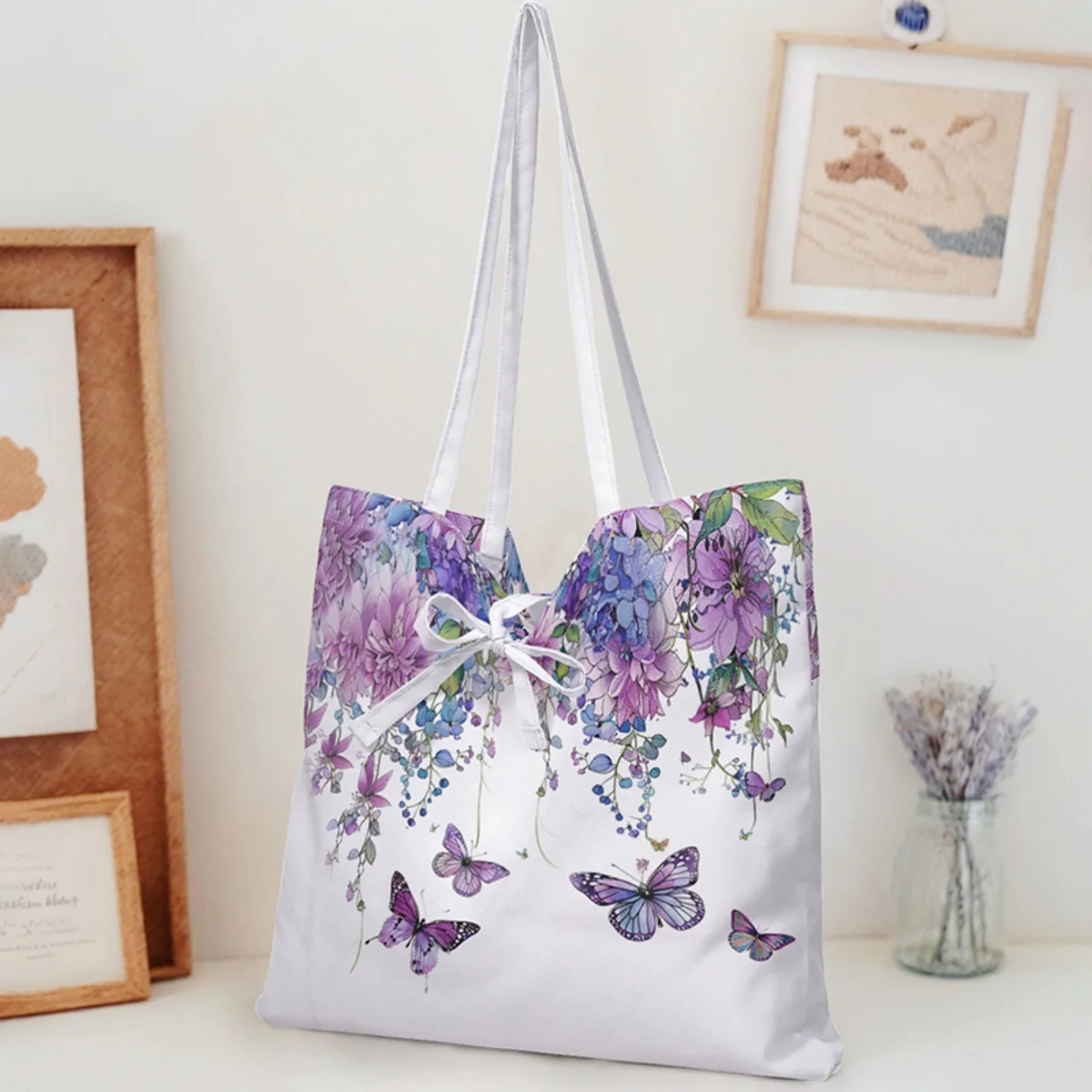 Niedliche Tragetasche für Damen, tragbar, vielseitig, mit Buchstaben- und Cartoon-Muster, umweltfreundliche Handtasche, modische Damen-Einkaufstasche
