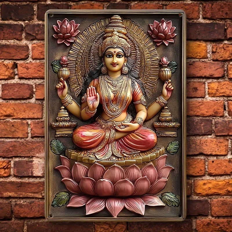 

Boho-Style Goddess Lakshmi Decorative Wall Plaque, Aluminum, Religious Theme, Versatile Wall Hanging Sign for Home Decor