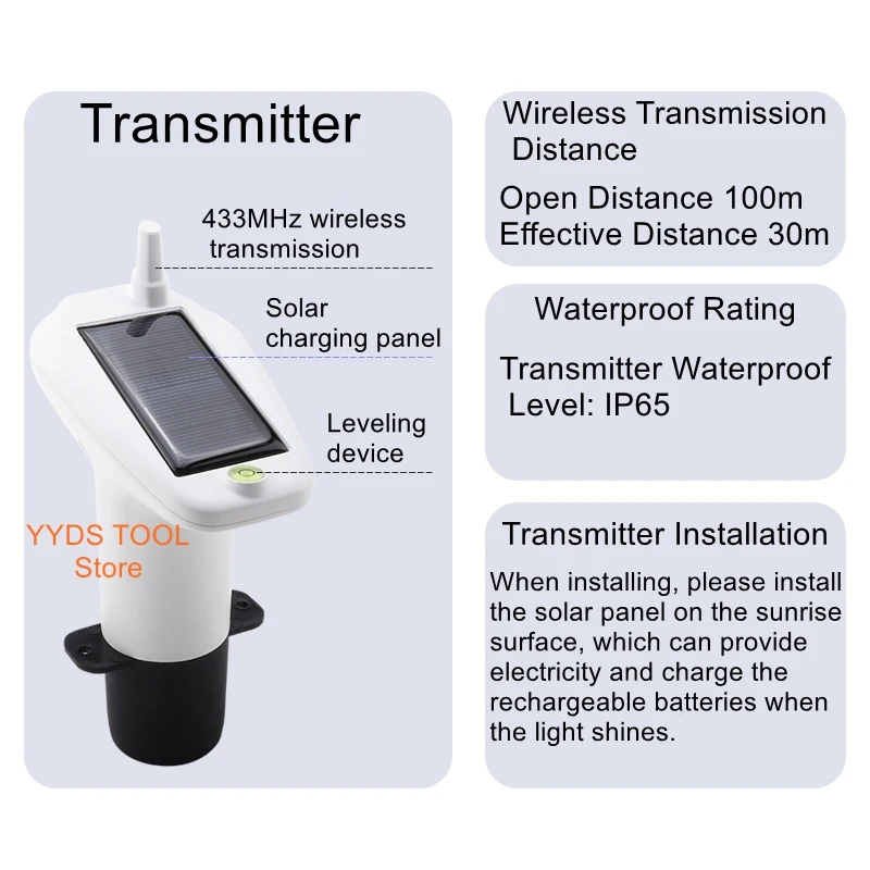Ultrasonic level meter digital tank water level meter low water pump automatic filling monitor solar charging