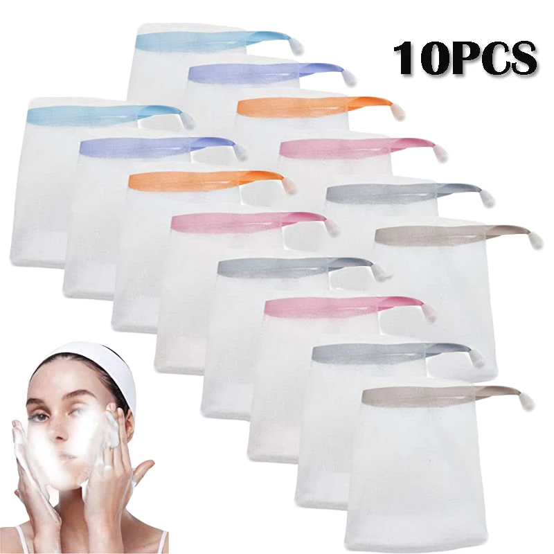 10PCS Portable Soap Bags Foam Mesh Soap Facial Cleanser Body Wash Foaming Cleaning Bath Soap Net Cleansing Delicate Foam Network