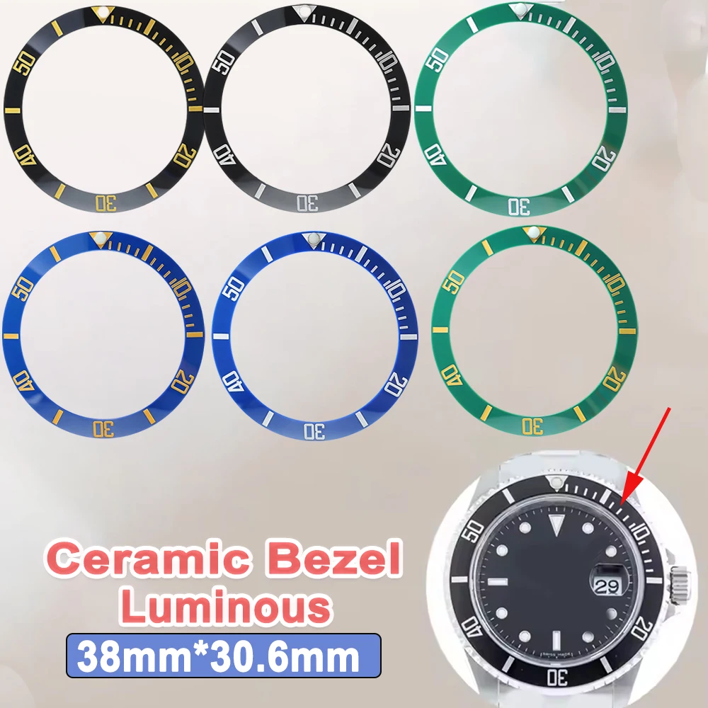 38 مللي متر سبائك السيراميك ساعة الحافة إدراج حلقة المنحدر صالح ل NH35 NH34 GMT الرجال ساعة جزء حركة اكسسوارات مضيئة الغوص