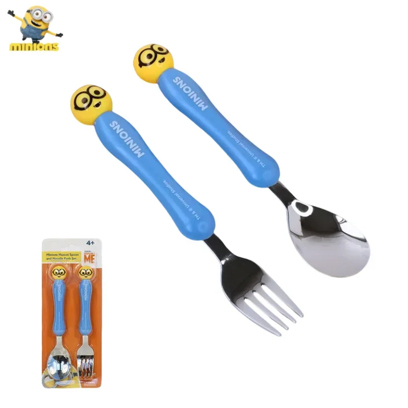 

Despicable Me Minions Anime Character Cartoon Cute Stainless Steel Anti-Drop Spoon and Fork Creative Girly Kawaii Tableware Set