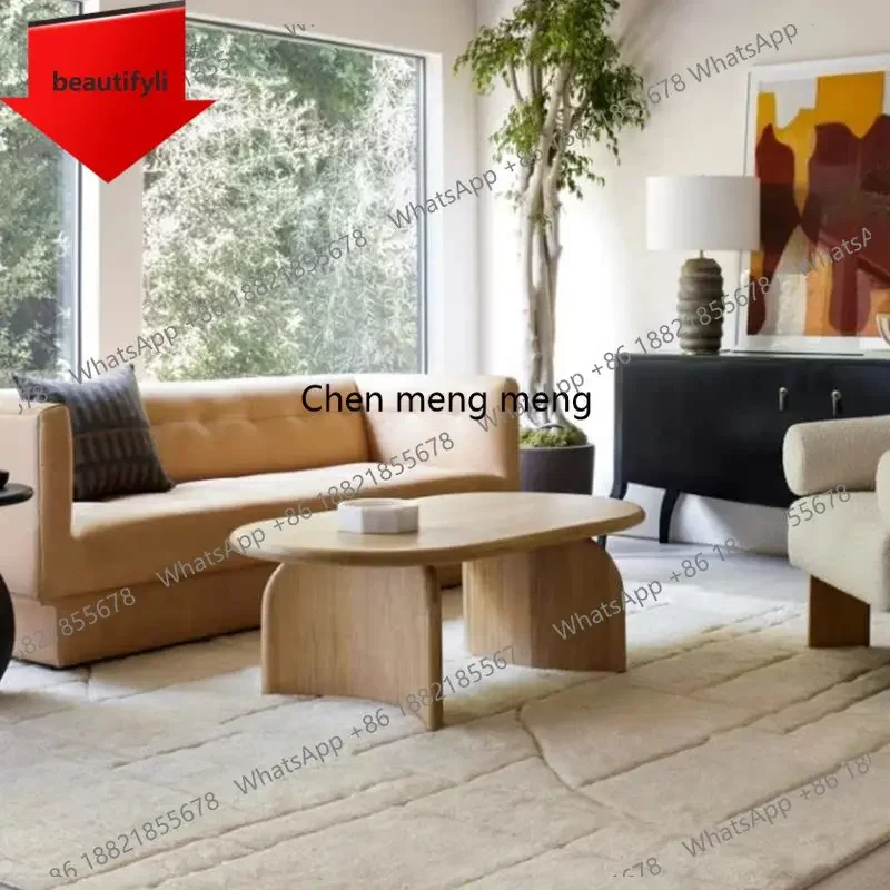 

Q181 Nordic oval solid wood modern creative dining table B & B round low table home log color