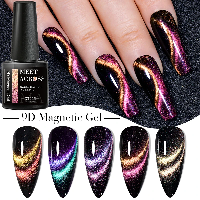 

MEET ACROSS 9D Cat Magnetic Gel Nail Polish Glitter Semi Permanent Dynamic Reflective Nails Gel Soak Off UV Gel Nail Varnish