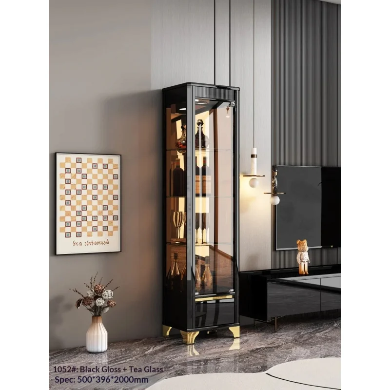 custom.Living Room Panel Glass Door Wine Cabinet with Wheels Home Furniture Display Wall Hand Storage  Red