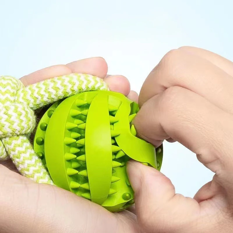 Dog Ball Toy with Rope Interactive Dog Rubber Leaking Balls Toy for Small Large Dogs Chewing Bite Resistant Toys Pet Tooth Clean