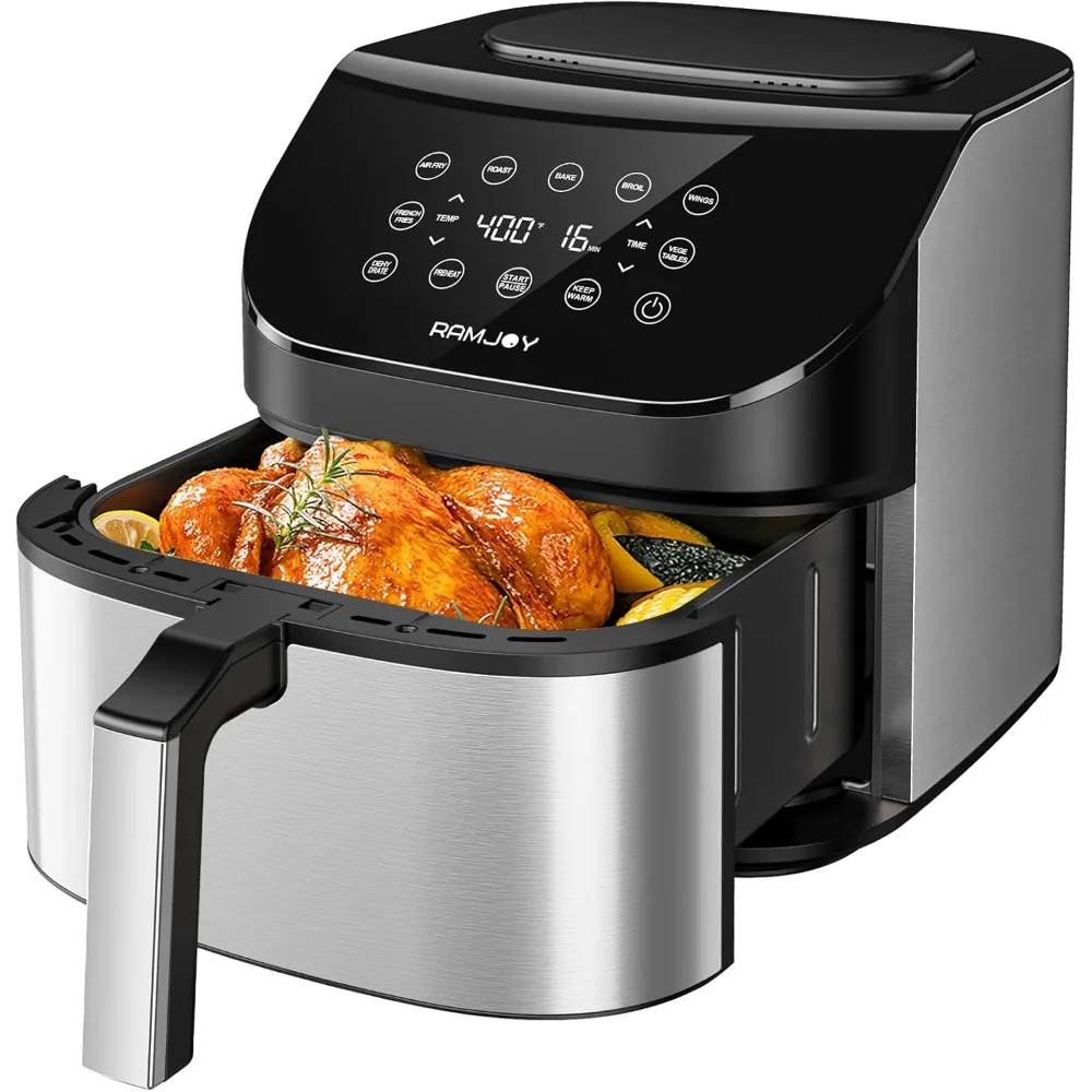 Friteuse à air 6,8 litres, fonctions 10 en 1, friture à air, rôtissage, cuisson, gril, friteuses à air compactes, antiadhésive, friteuse à air en acier inoxydable