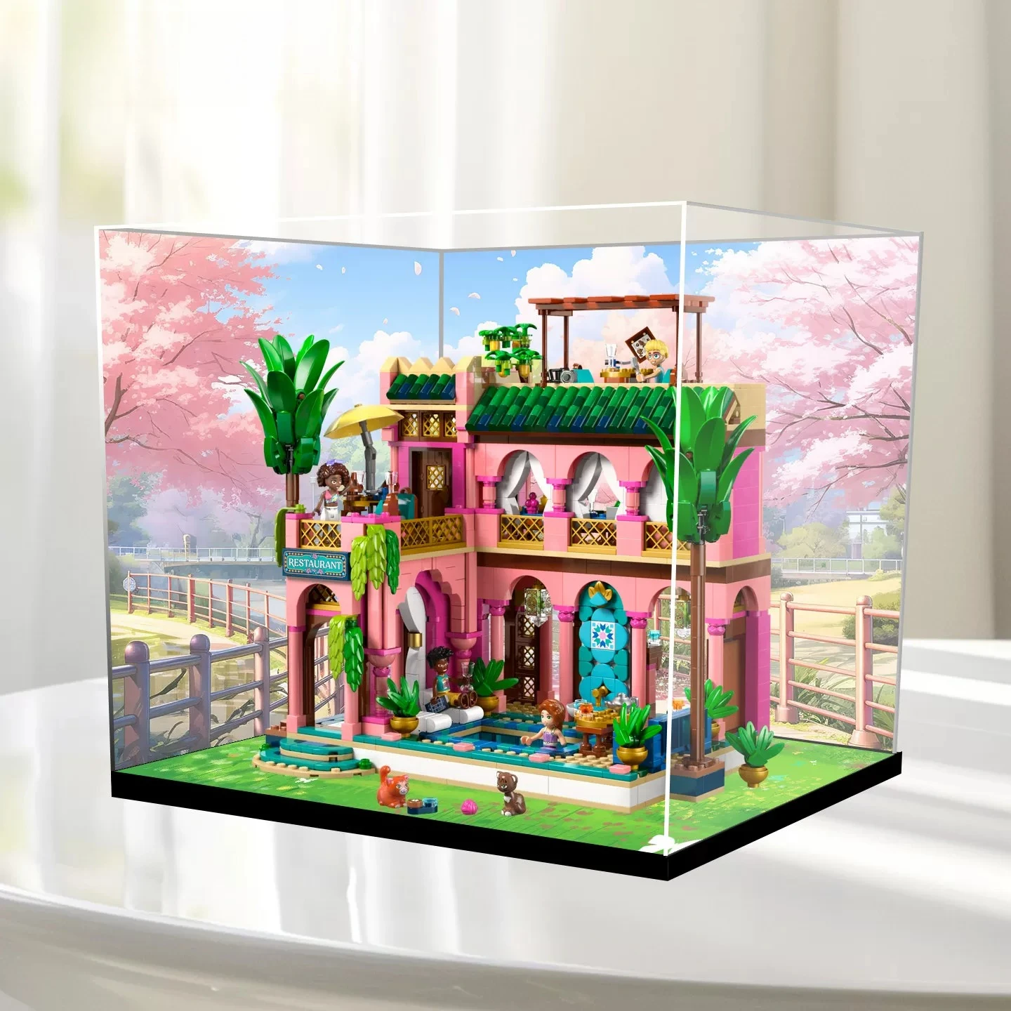 Suitable for LEGO 42691 garden restaurant building blocks acrylic high-definition dust-proof storage display box