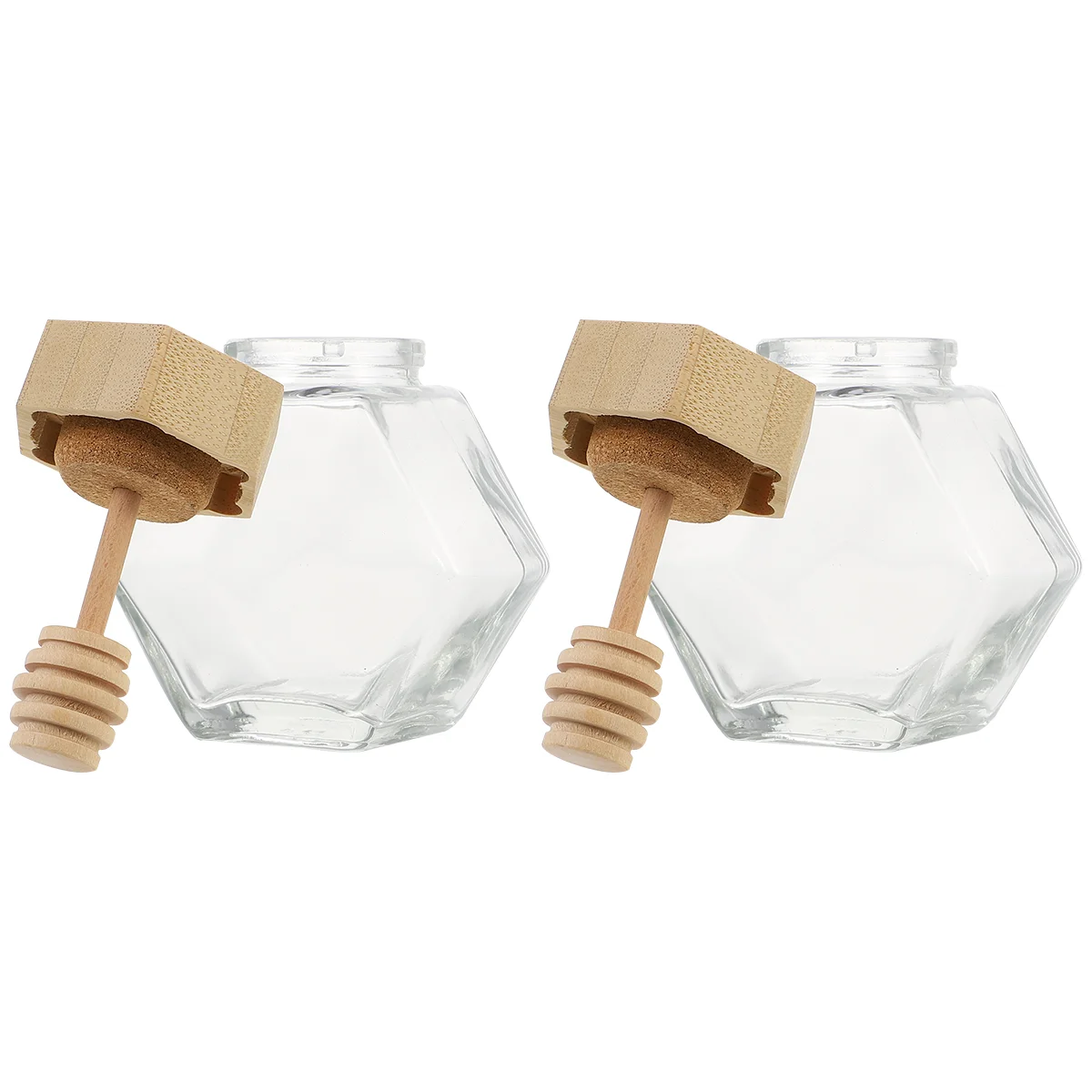 

2 Pcs Hexagon Honey Glass Bottle Wooden Lid Airtight Jar Organizer Jars with Cover Storage Can Clear Pot Containers