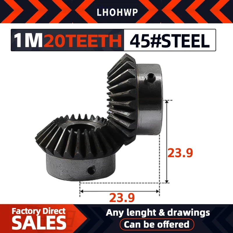 1pcs Bevel Gear 1M 20Teeth Inner Hole 5/6/7/8 mm Gear 90 Degrees  Meshing Angle Steel Gears Screw Hole M5