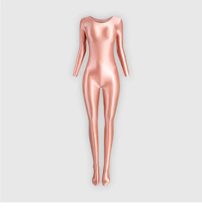 Women Long Sleeve Tight Glossy Dance Jumpsuit Bodysuit Yoga Solid Shaped Practice Rhythmic Gymnastics Leotard Swimsuit Dancewear