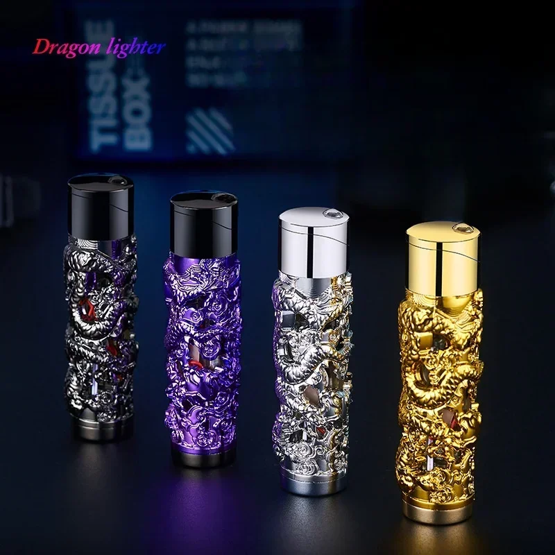 Metal Relief Lantern Inflatable Lighter Portable Windproof Butane Turbine Torch Jet Blue Flame Cigar Tool Fashionable Men's Gift view 4