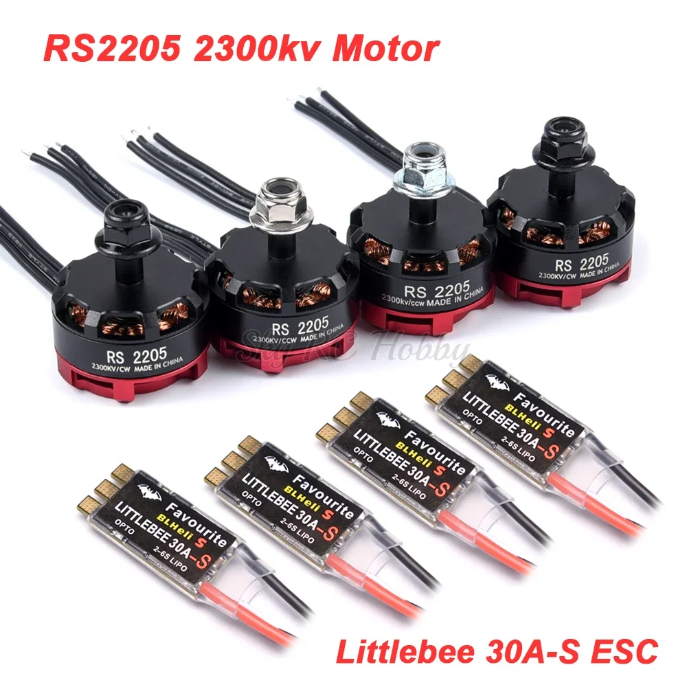 RS2205 2205 2300KV CW CCW Brushless Motor + LittleBee 30A BLHeli_S ESC for FPV RC Racing Drone Martian II QAV-R 220mm Chameleon