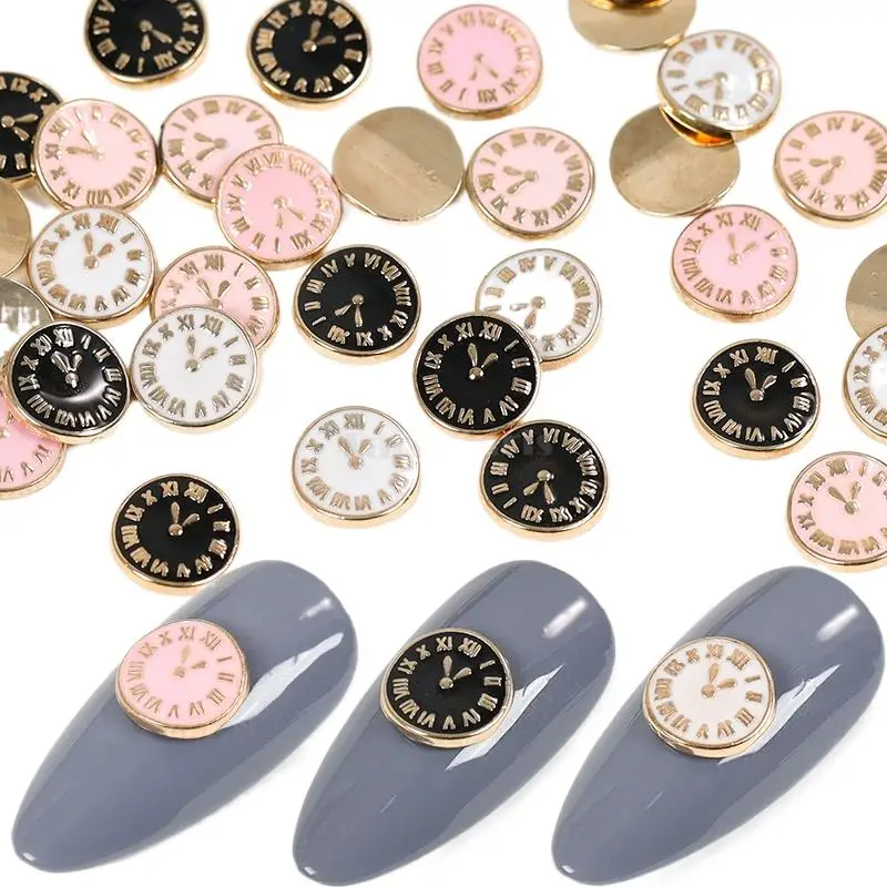 20PCS/Lot 3D White Black Pink 3 Color Alloy Classical Clock Rhinestone For Nail Art Decoration Styling Manicure DIY Kit