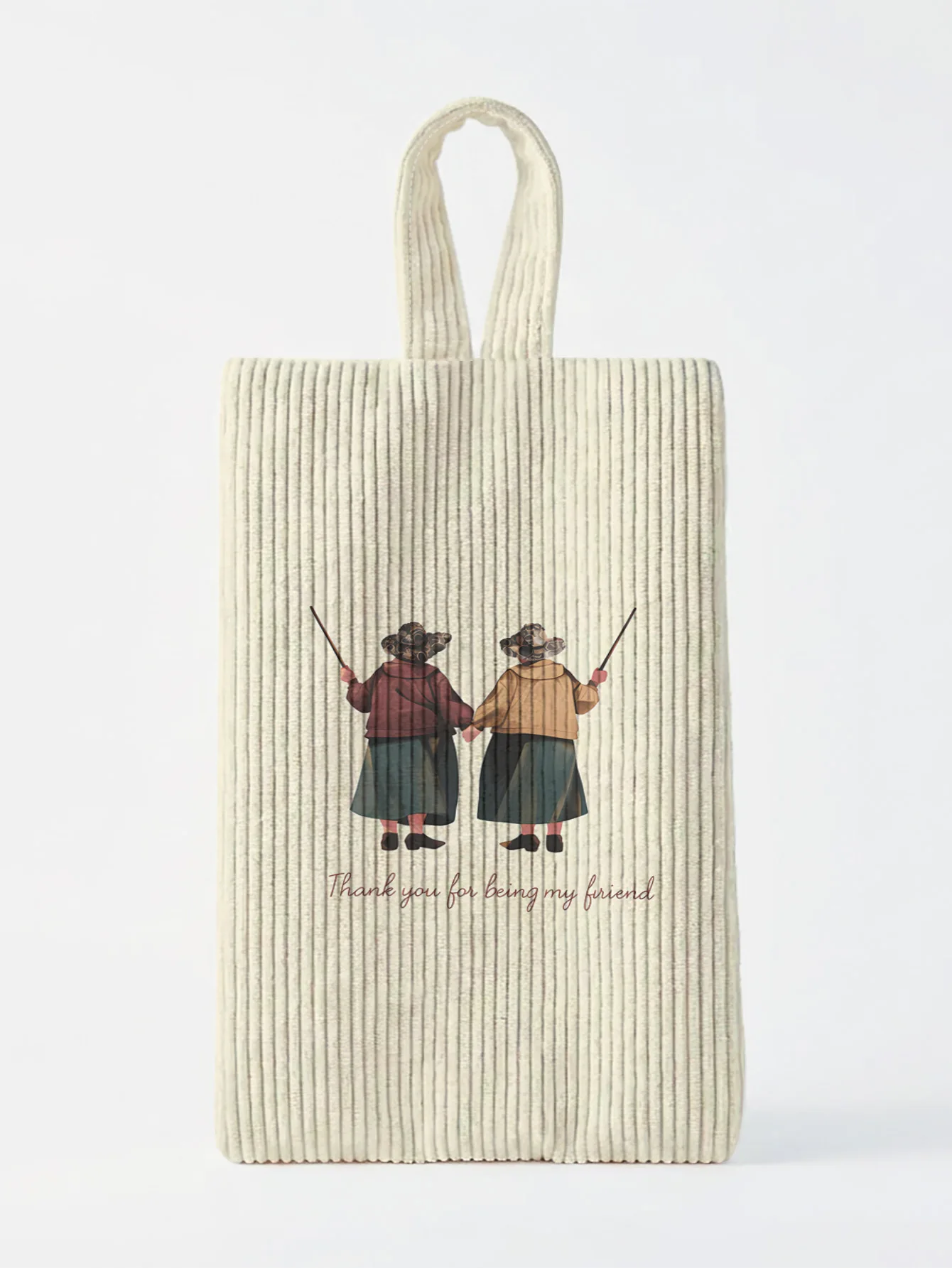 Friendship Quote Old Ladies Print Corduroy Vertical Storage Bag, Handheld Fabric Organizer for Underwear and Socks