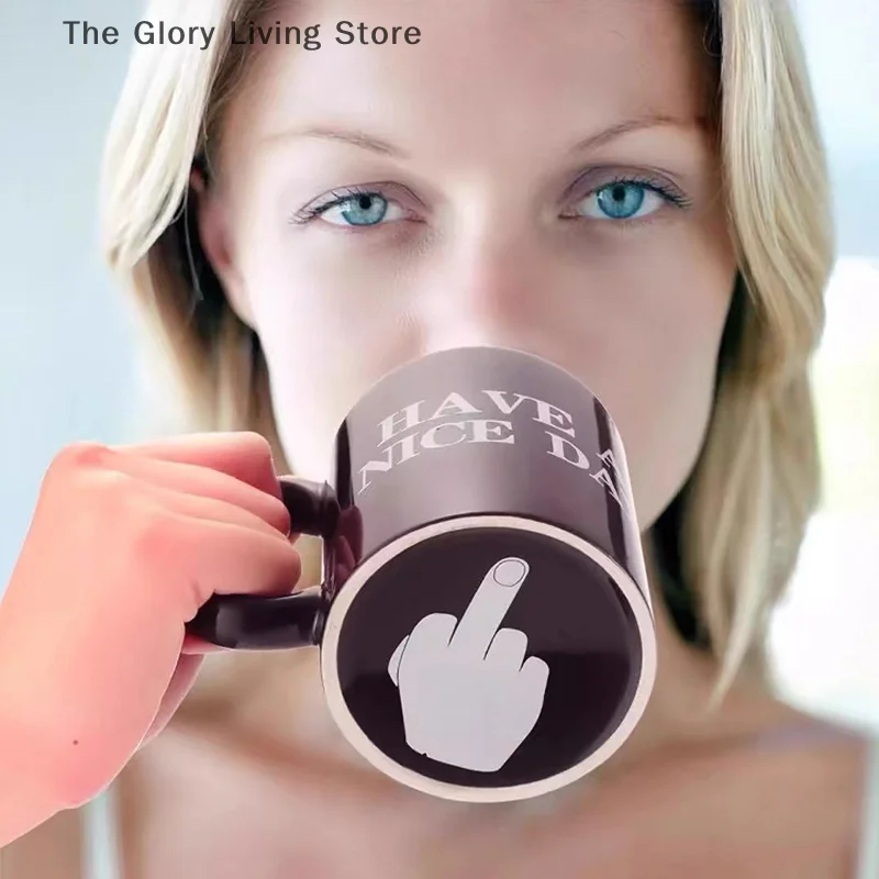 Vertical Middle Finger Cup Mug Anime Films And Television Products Black Ceramic HAVE A NICE DAY Mug Middle Finger Coffee Mug