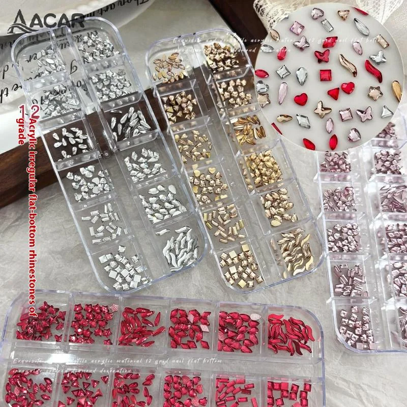 12 Grids Nail Rhinestones Jewelry Flat Bottomed Irregular Diamond Nail Art Decorations Nails Accessories Charms Supplies