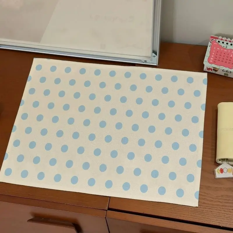 VIKAMA Sky Blue Polka Dot Table Mat Placemat Counter Pad Kitchen Decor Dining Room Fresh Aesthetic Soft Durable Cozy Washable