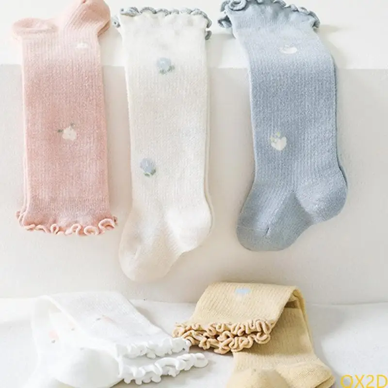 2025 Infant Knee Length Socks Soft Breathable Cotton Mesh Design Girls Stockings for 0-3 Years Old Baby