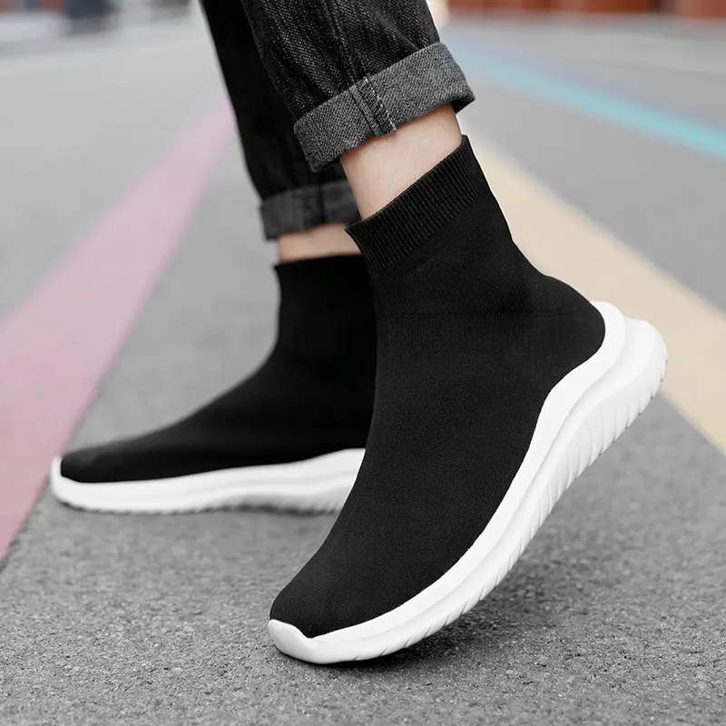 Big Size Summer High Top Sports Sock Boot Men Running Shoes Sneakers Women Black Trainers Soft Comfortable Couple Casual Shoes