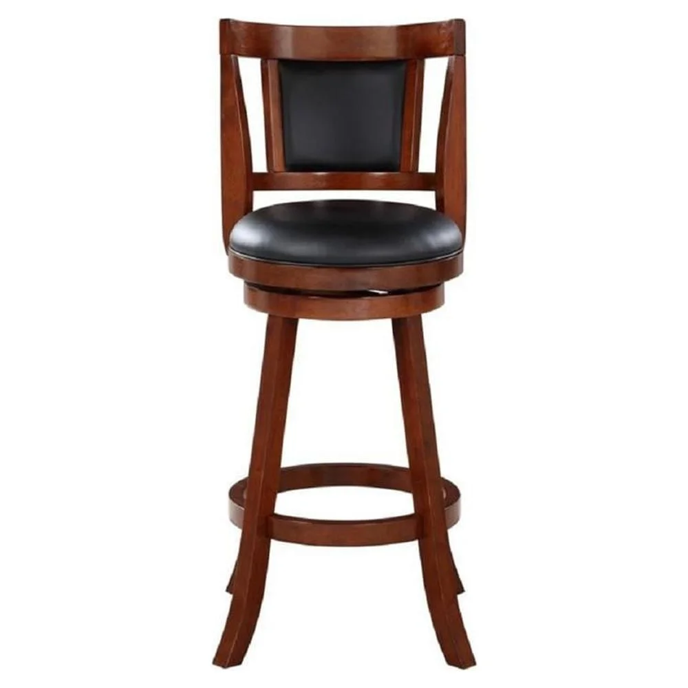 Counter Height Swivel Wood Bar Stool with Padded Seat and Back Cherry Finish Durable Footrest Kitchen Dining Room