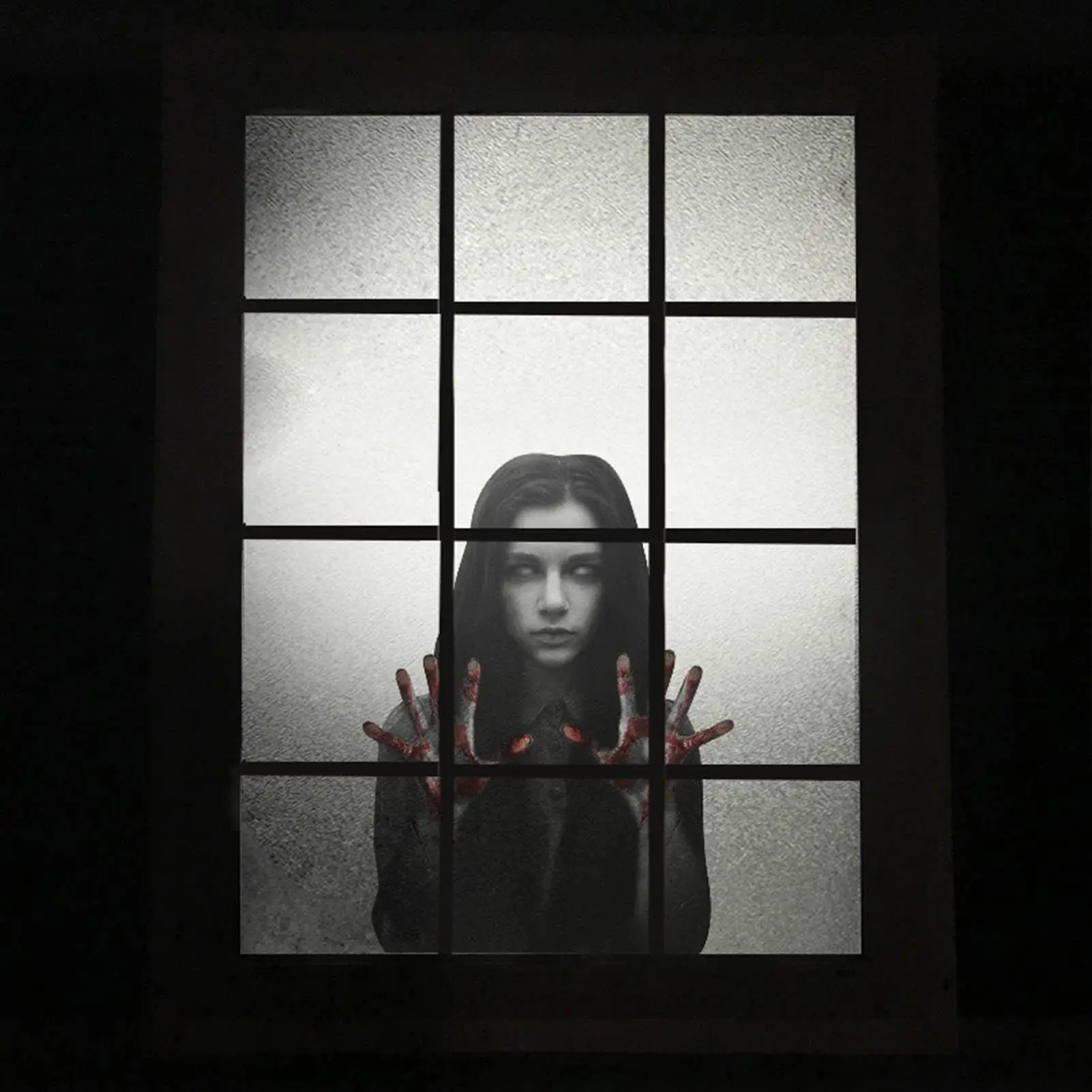

Halloween Wall Decals 55x41cm Horrible Female Ghost Bloody Handprint Removable Glass Window Stickers haunted house decoration