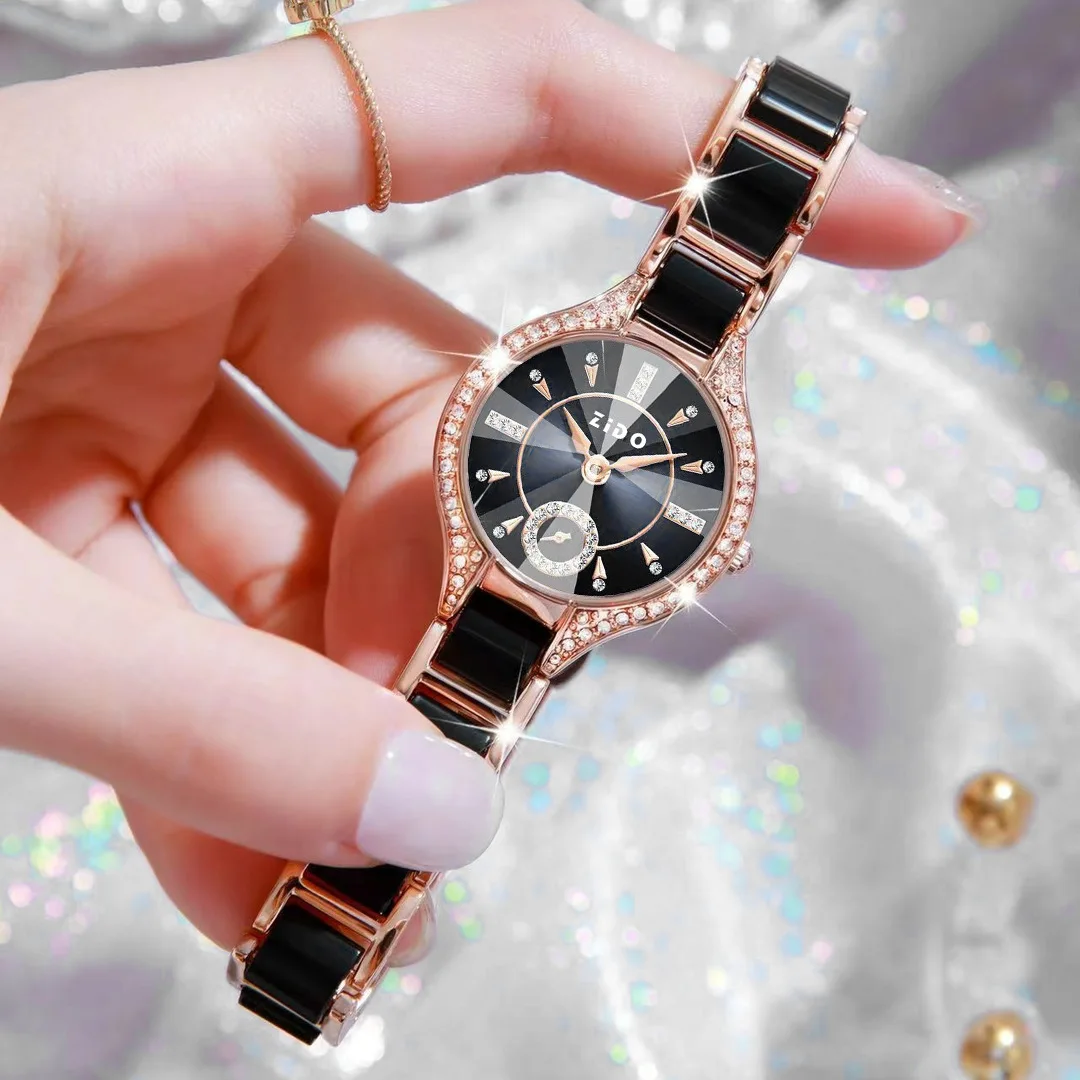 UTHAI-Reloj de acero inoxidable con incrustaciones de diamantes para mujer, cronógrafo de pulsera femenino, de lujo, con luz Retro, de alta calidad