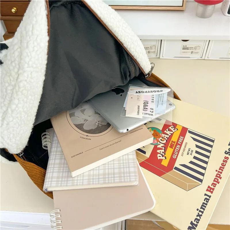 New Winter Lamb Wool Backpack Korean Version of Girls Cute Plush Backpack Winter Japanese Girls Plush Schoolbag