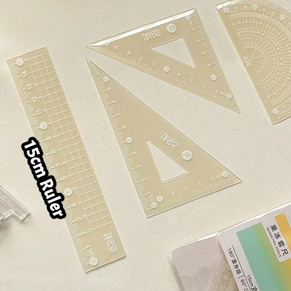 4PCS/Set High Quality 15/20CM Jelly Ruler Set Transparent Measuring Stationery Set Square Thickened Protractor School Office