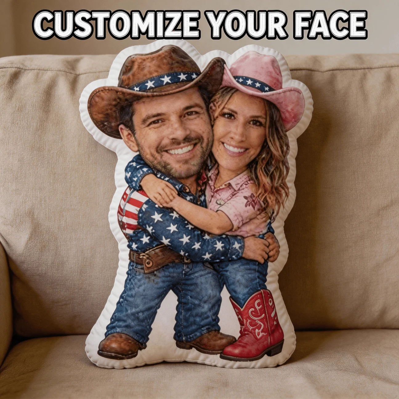 Custom Personalized Photo Face Gingerbread Shaped Pillow, Holiday Character Custom Picture Decorative Cushion with Double-Sided