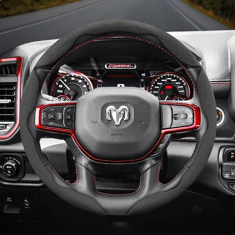 Suitable for Ram Anti-Slip Buckle Segmented Suede Steering Wheel Cover for Models Such as Pickup Promaster Rampage 1500 2500