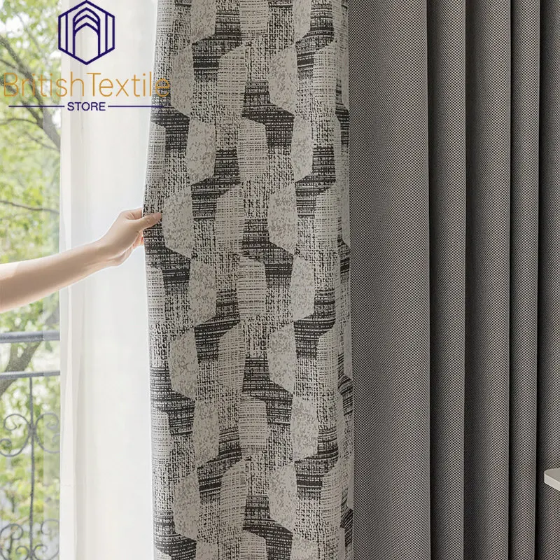 

Modern Curtains for Living Dining Room Bedroom Black and White Geometric Pattern Chenille Jacquard High Blackout Curtain Custom