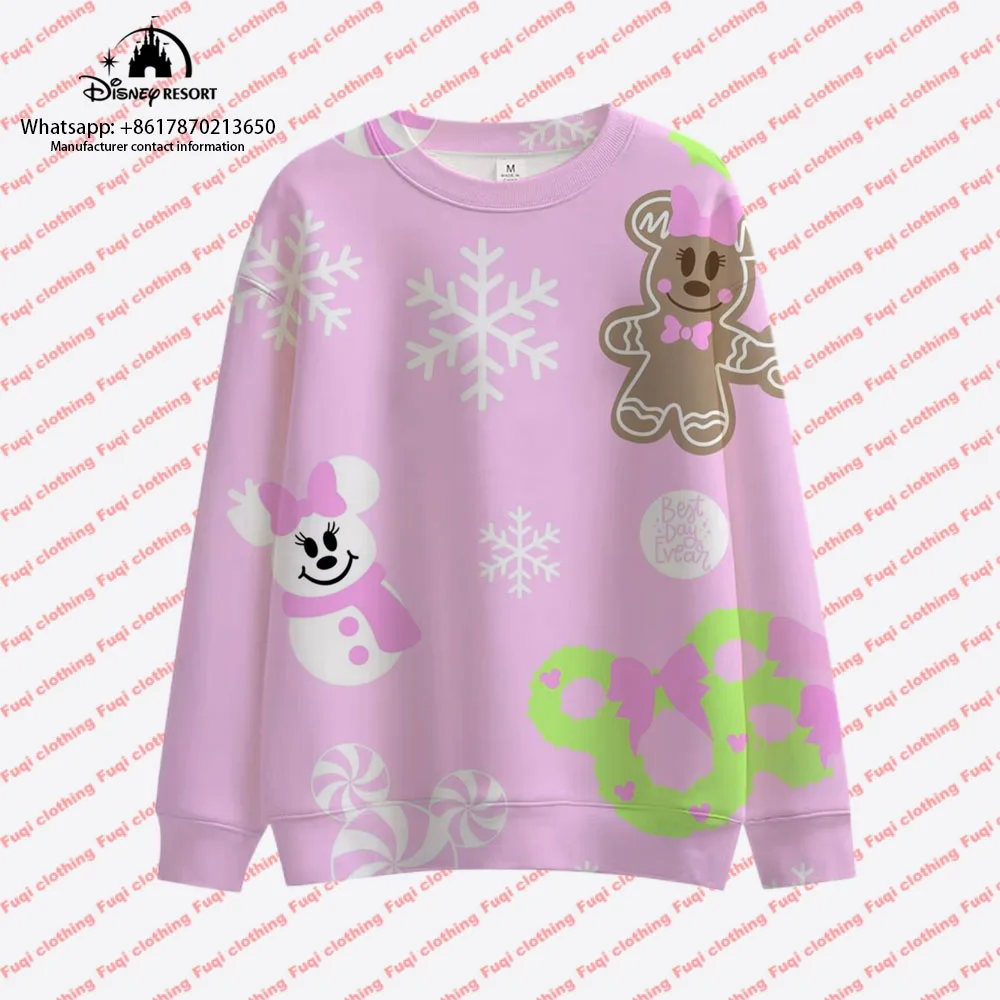 Mickey Minnie Autumn Harajuku Round Neck Casual Women's Long Sleeve Sweatshirt Women's Tops 2024 New Merry Christmas Series