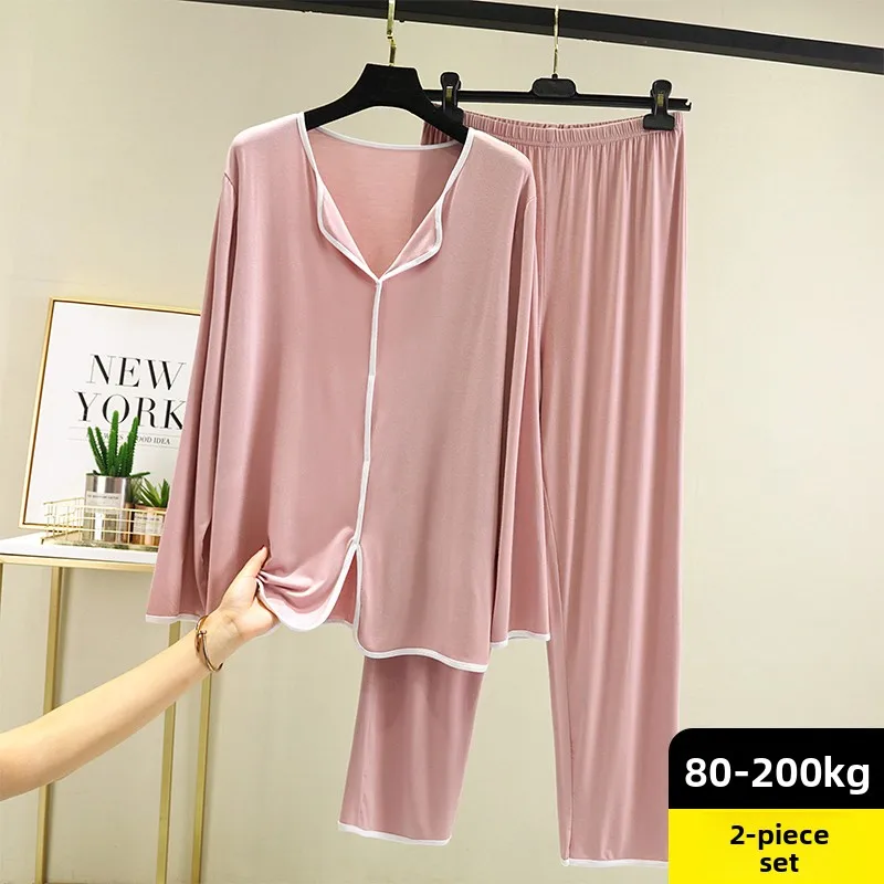 

Modal Long Sve Spwear Women's Spring Autumn Loose plus Size Thin Pants Casual Home Clothes Two Piece Set