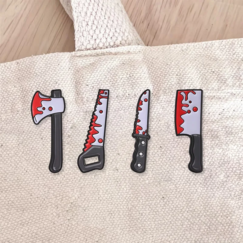 Bloody Sword Badge Pin Collection Horror Axe Saw Knife Halloween Alloy Brooches Lapel Backpack Jewelry Gifts For Men