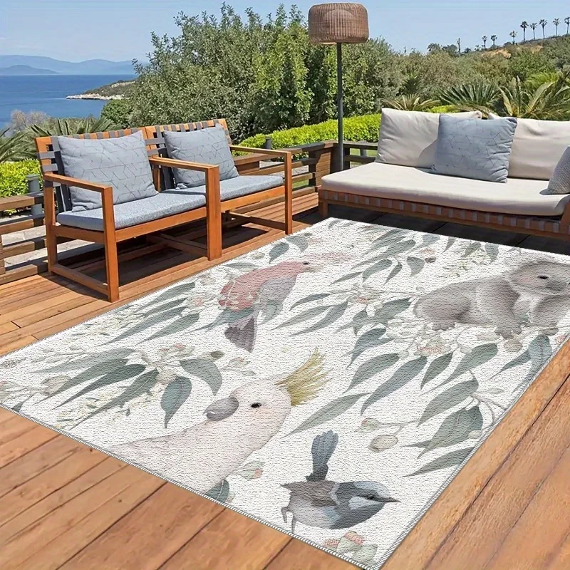 VIKAMA Australian Wildlife Outdoor Area Rug Koala Cockatoo Eucalyptus Leaf Print Non‑Slip Soft Carpet Patio Living Room Decor