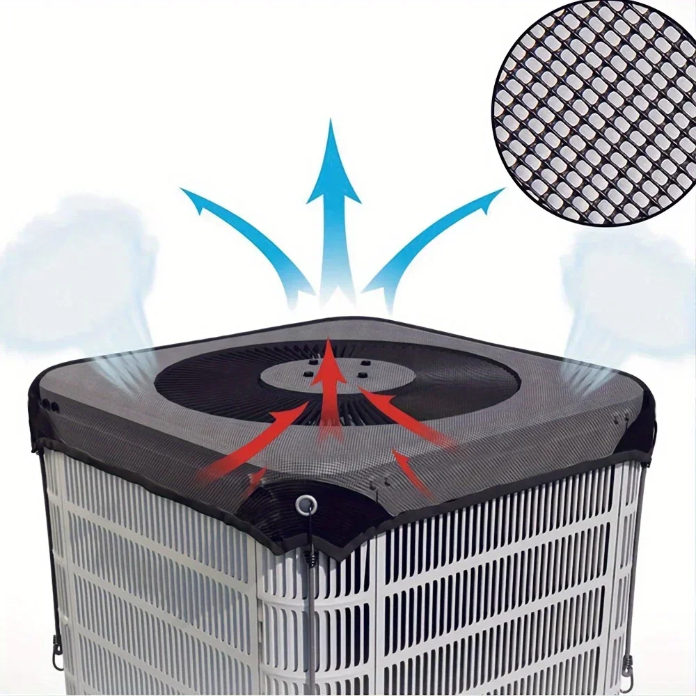 Outdoor-Klimaanlagenabdeckung, universell passend, PVC-Netz-Klimaanlagenabdeckung mit Kordelzug, hält Blätter und Schmutz fern. – Detail 2