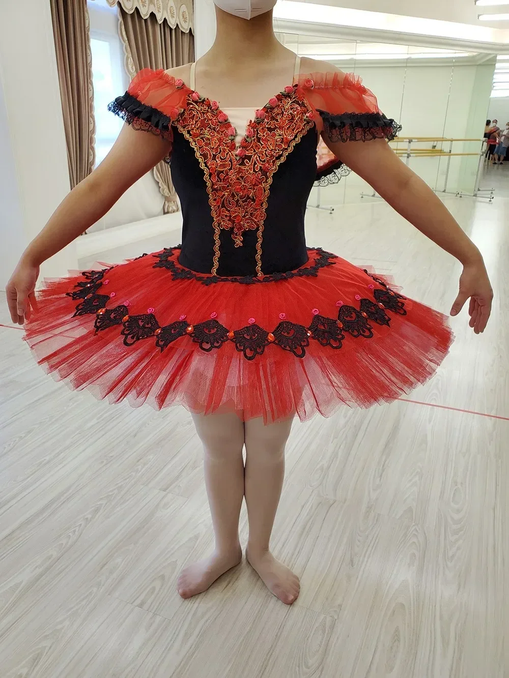 Tutu de Ballet professionnel Paquita rouge, crêpes, lac des cygnes, Costumes de ballerine, Costume de danse, robe de patinage artistique pour filles