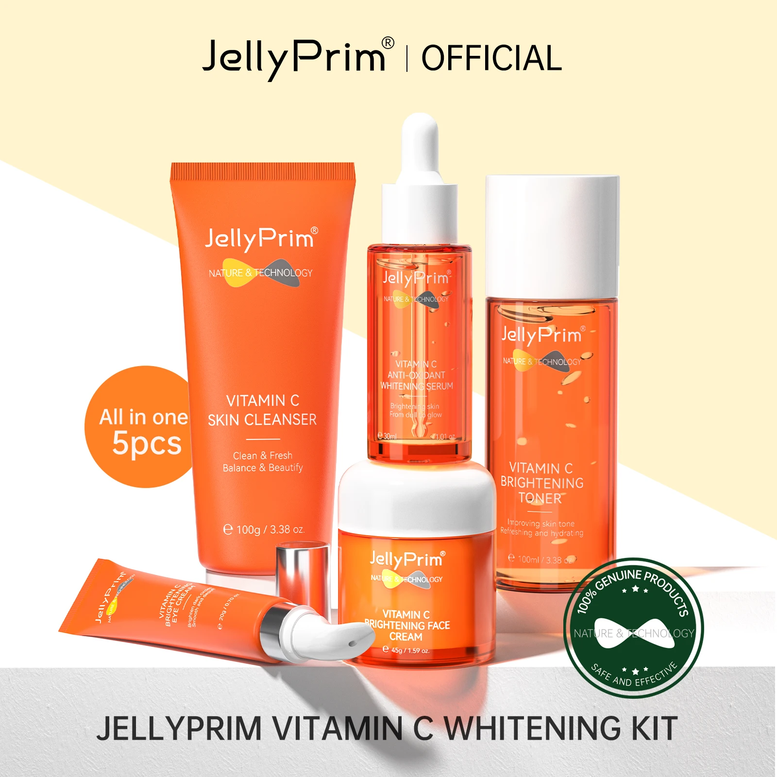 

JellyPrim Whitening Cream Skin Care Kit Cleaning Glowing Vitamin C Serum Bleach Moisturizing Dark Circle Eye Facial Products Set