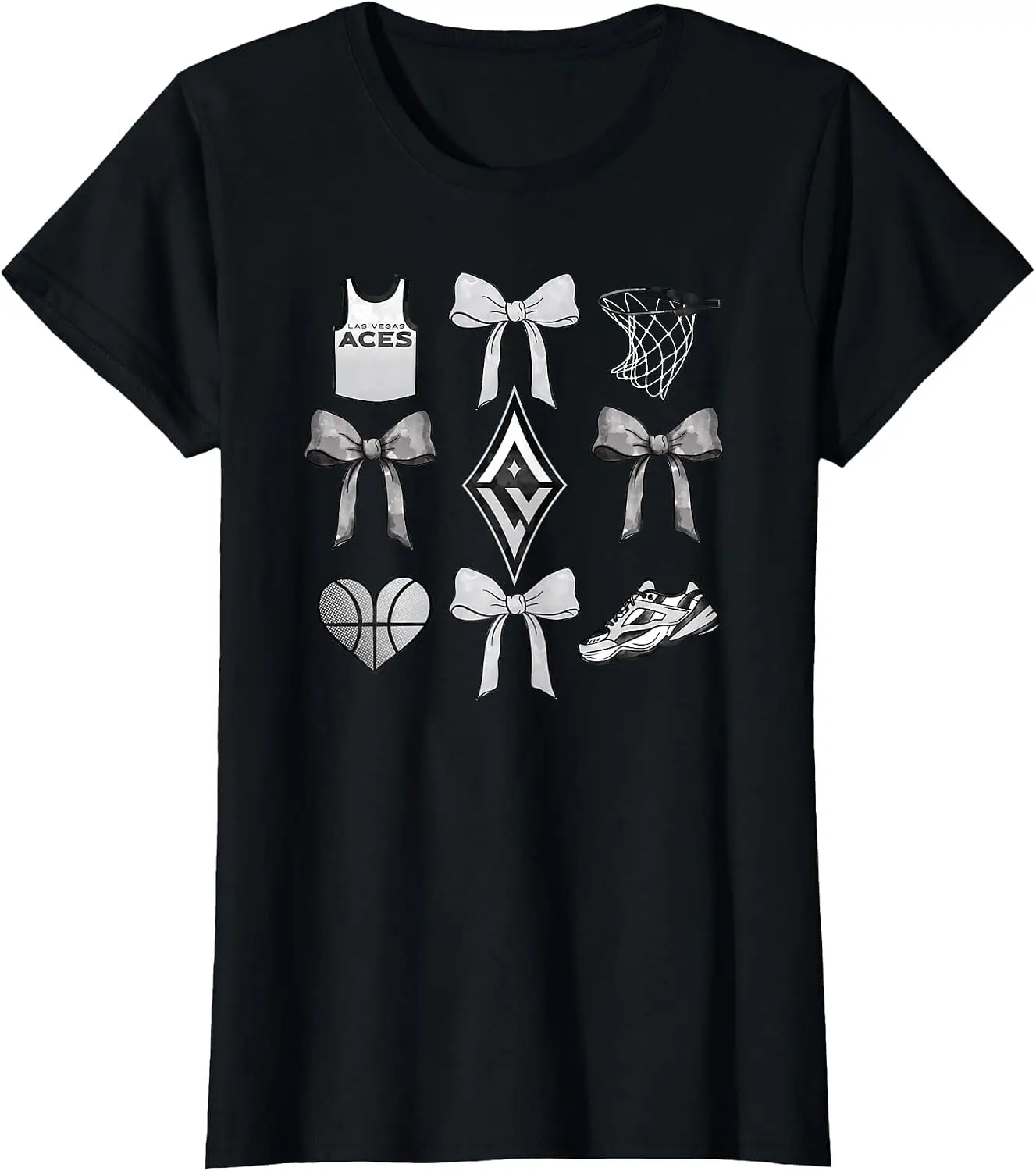 WNBA Bow Grid T-Shirt 100% Cotton Trendy Y2K Short-Sleeve Tee-Soft, Quick-Drying, Moisture-Wicking; Ideal Sports Casual Wear;