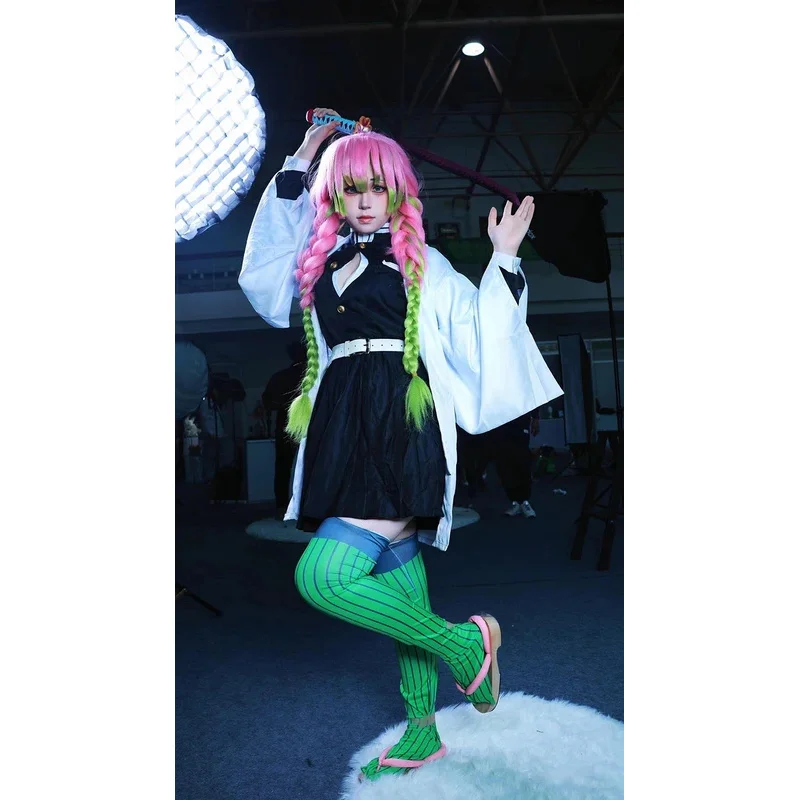 

20151123 Anime Kanroji Mitsuri Cosplay Costume Kimetsu No Yaiba Game Demon Slayer Full Set Adult Kids Wig Kimono Suit Party Wome