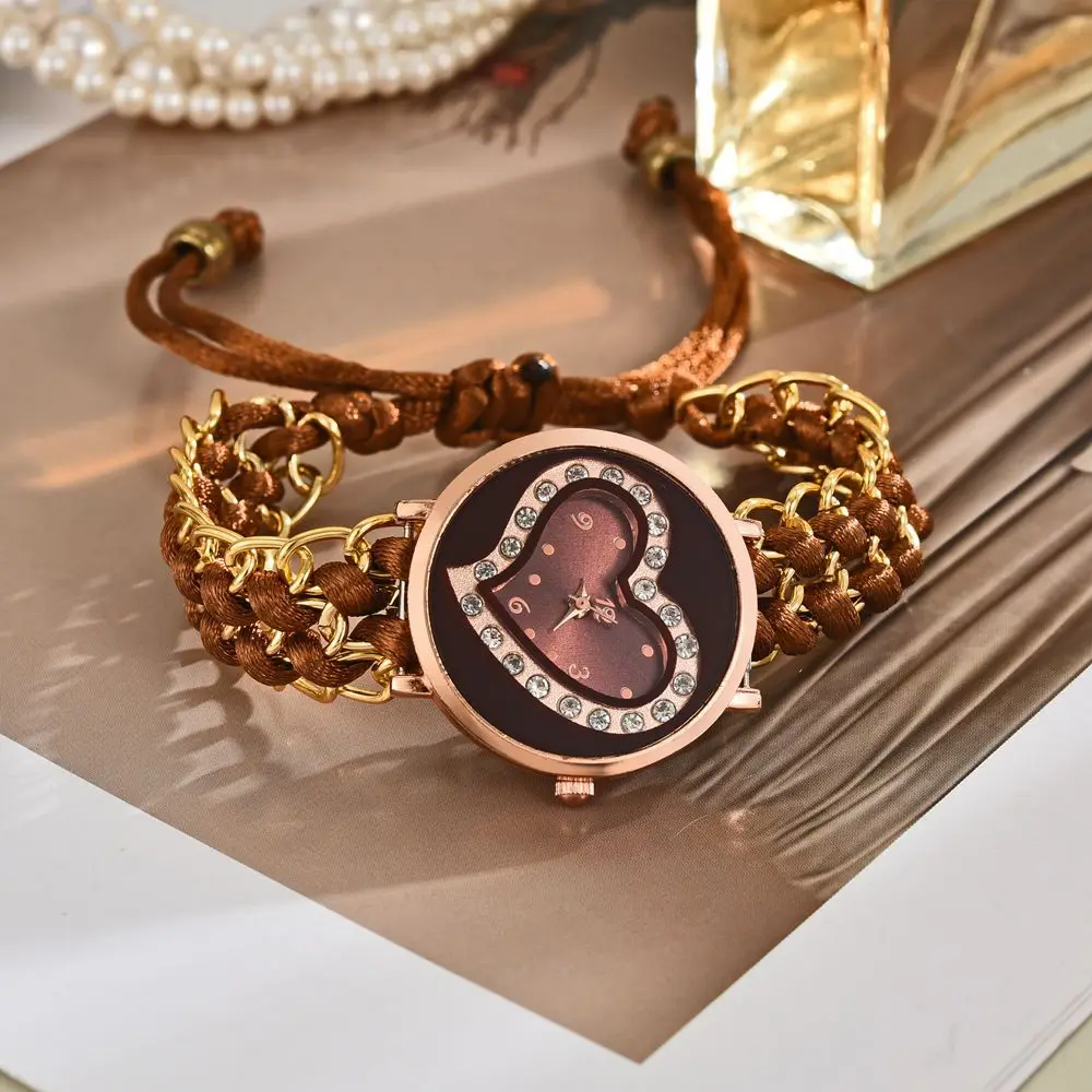 Новые женские часы с циферблатом в форме сердца, модные вязаные веревочные цепочки, браслет, аналоговые кварцевые наручные часы Reloj Mujer