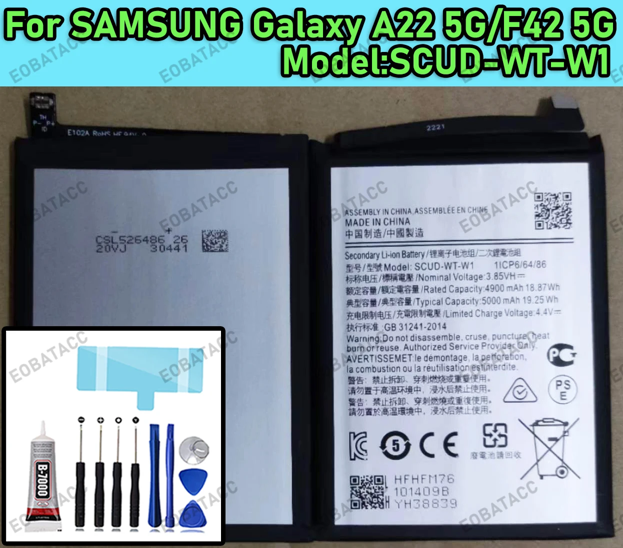 

100% New Zero Cycle SCUD-WT-W1 Battery For SAMSUNG Galaxy A22 5G/SM-A226B/F42 5G/SM-E426B/SM-E426B/DS Phone Replacement Bateria+
