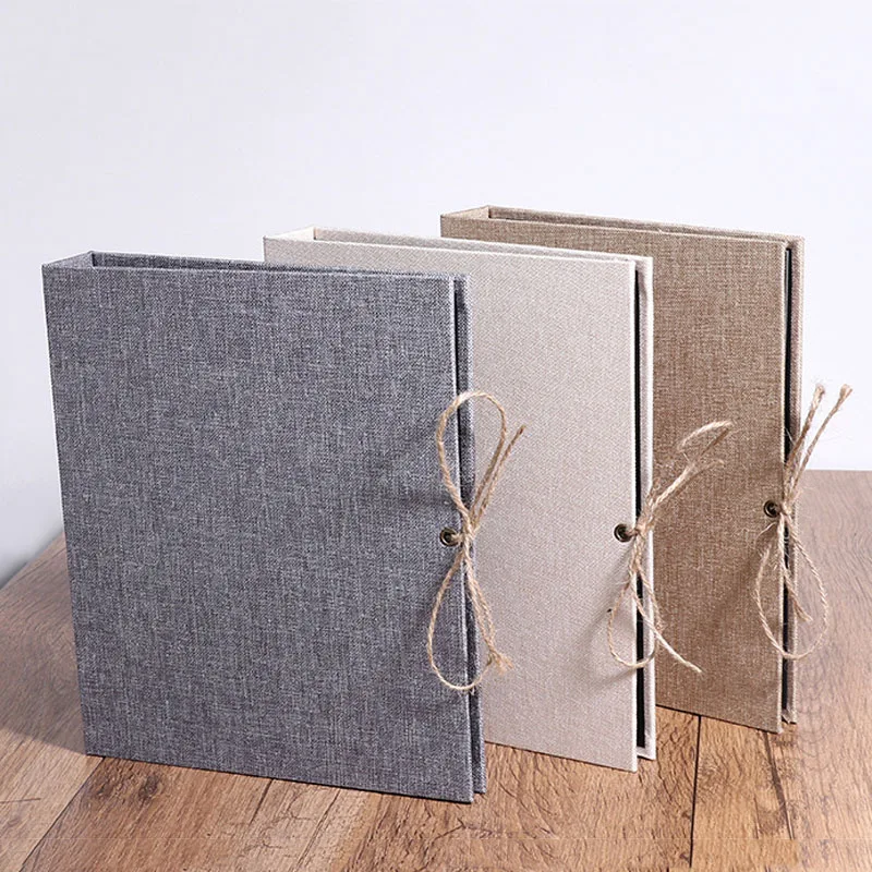 Large Capacity Linen Photo Album, Self-adhesive,Photo Album, Homemade Loose-Leaf Notebooks, Simple Hemp Rope, Photo Album