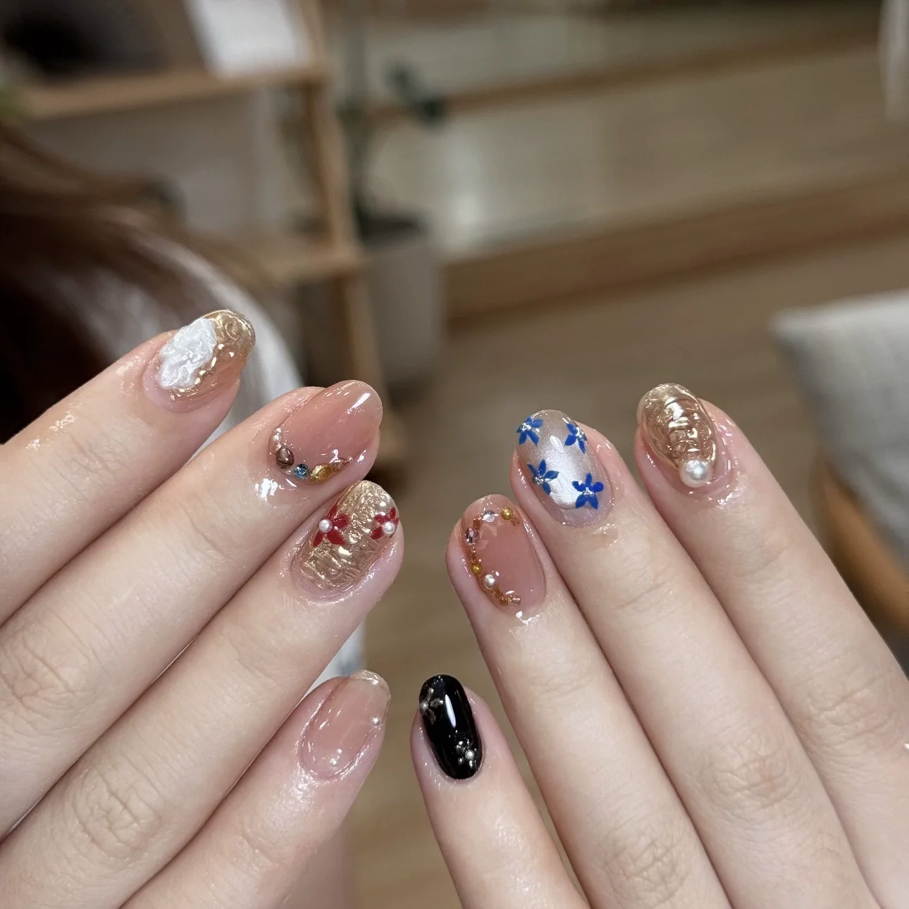 

10Pcs Cat Eye Oval Handmade Press on Nails Flower Fake Nails Retro Wearable Stick-on Nails Full Cover False Nail Накладные Ногти