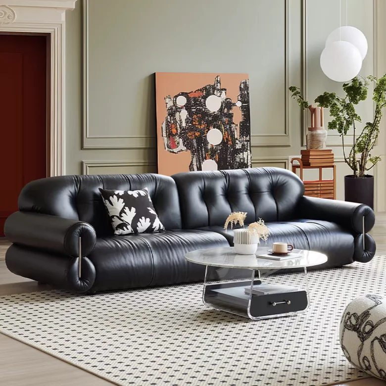 Brown Sugar Cloud Leather Sofa Luxury Designer Hotel Apartment Villa Residential Living Room Furniture Lamp