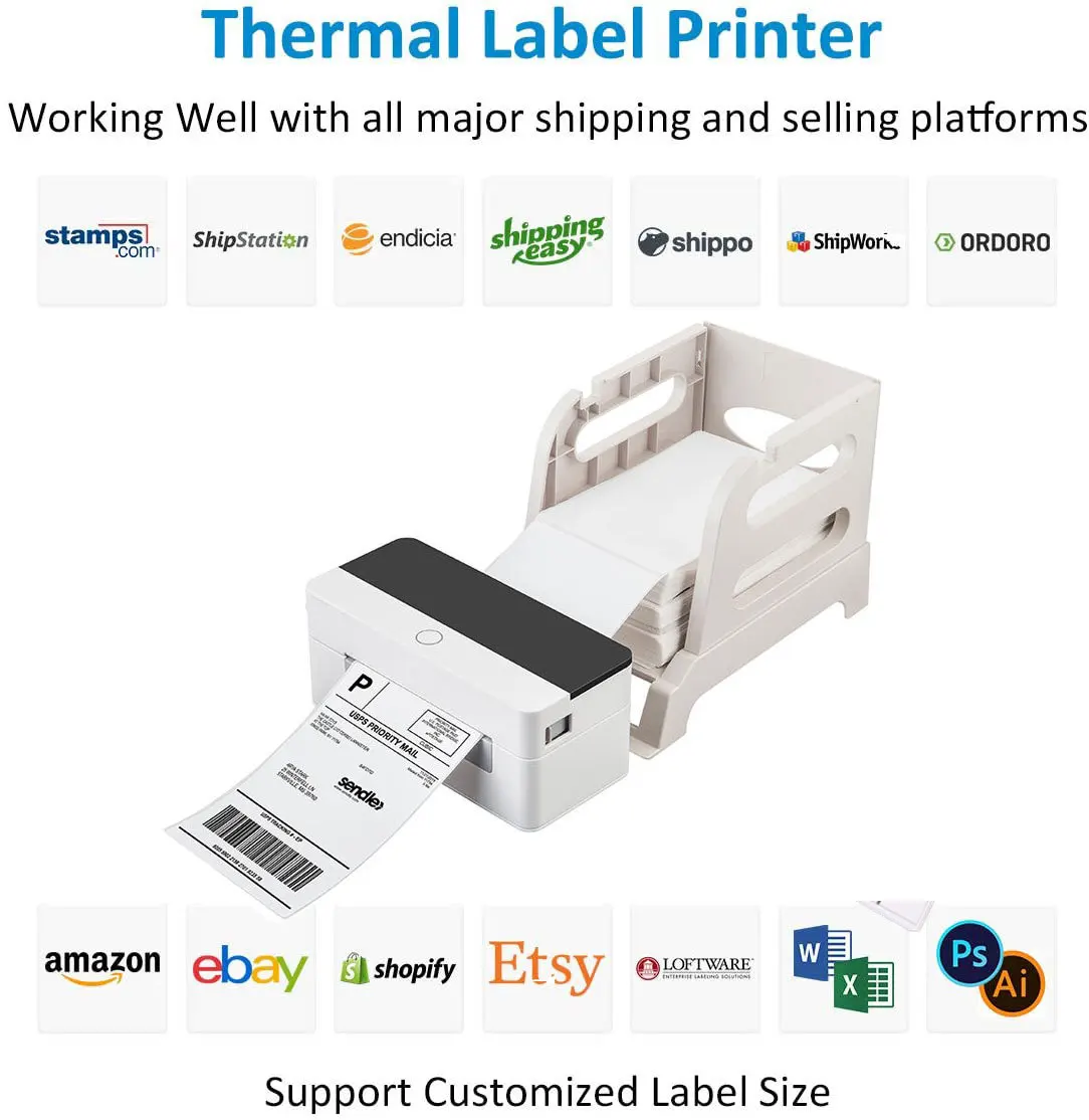 

Xprinter 4x6 Thermal Shipping Label Printer Desktop Barcode with Holder for Small Business & Shipping Packages Mac OS/Windows